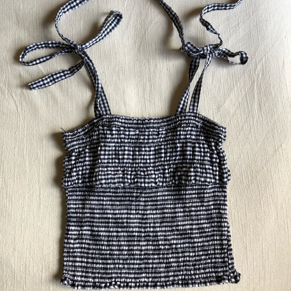 Gingham smocked cropped tank top
